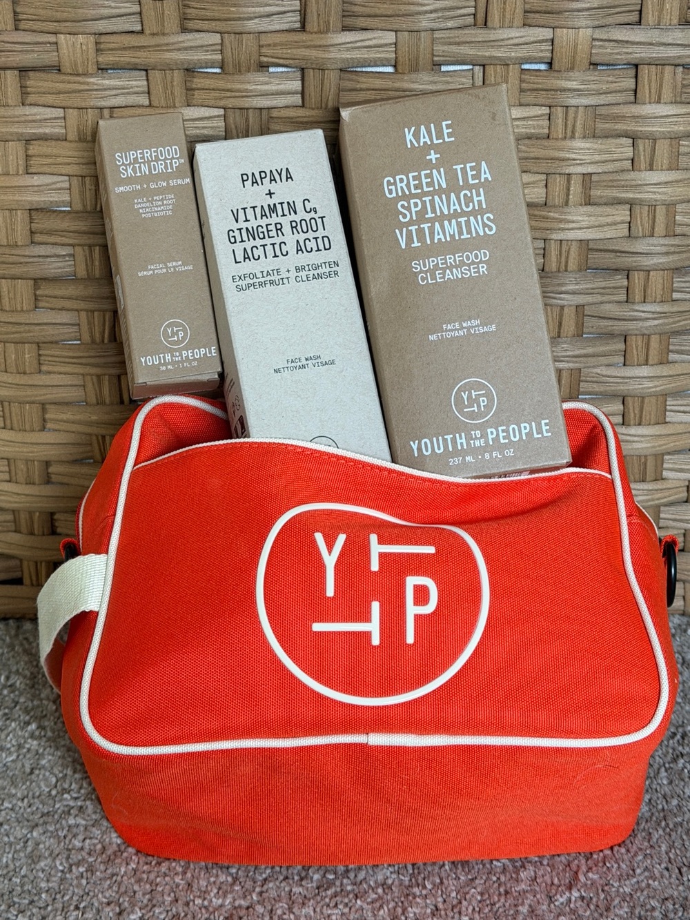 Youth To The People Superfood Cleanser & Serum Set in Bright Red Bag